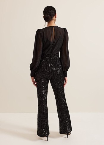 Phase Eight Milena Sequin Jumpsuit Black Australia | SV6503972